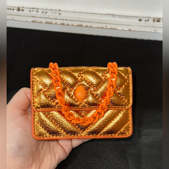 Kurt Geiger London Micro Kensington Orange Metallic Quilted Crossbody Bag - Picture 2 of 11